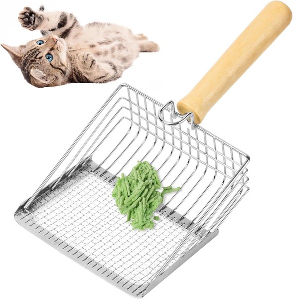 Streuschaufel Metall Mit Halterung Holzgriff FüR Katzenklo Tief Siebende-image