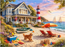 500 Piece Jigsaw Puzzle for Adults, Coastal Lighthouse Beach House Puzzle with D