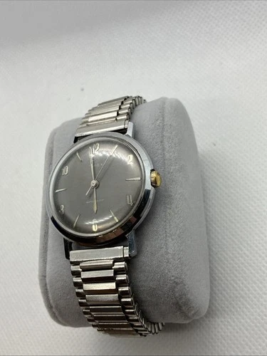 Vintage Timex Marlin Men Formal Silver Expansion Band Mechanical Wind 33mm Watch
