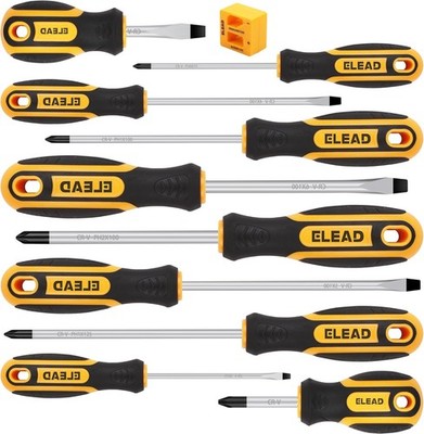 11-Pieces Magnetic Screwdriver Set 5 Phillips 5 Flat Head Tips Magnetizer Tool