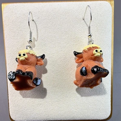 Highland Cow Shape Dangle/Drop Hook Earrings Multicolor No Stone - Image 1 of 4