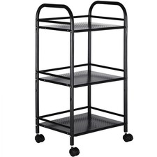Carrello Estetista 3 Ripiani in Metallo Nero 4 Ruote Arredo Bagno Salvaspazio