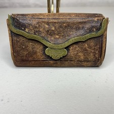 Antique Leather Accordion Wallet Ornate Brass Clasp
