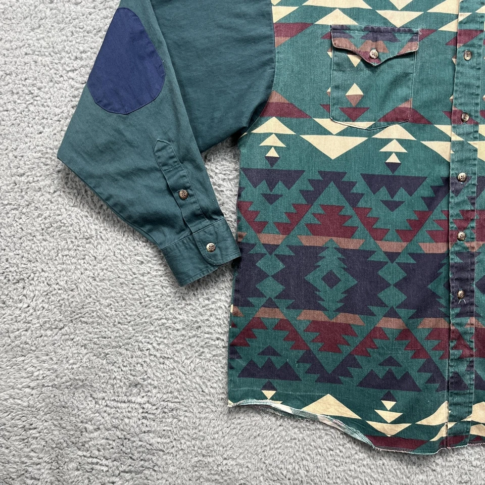 Vintage Panhandle Slim Shirt Mens XL Green Aztec Print Western Made USA 90s - Image 4 of 4