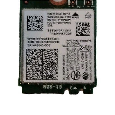 Intel Dual Band Wireless Card - AC 3160 NGW Wifi+Bluetooth Karte Lenovo FRU...
