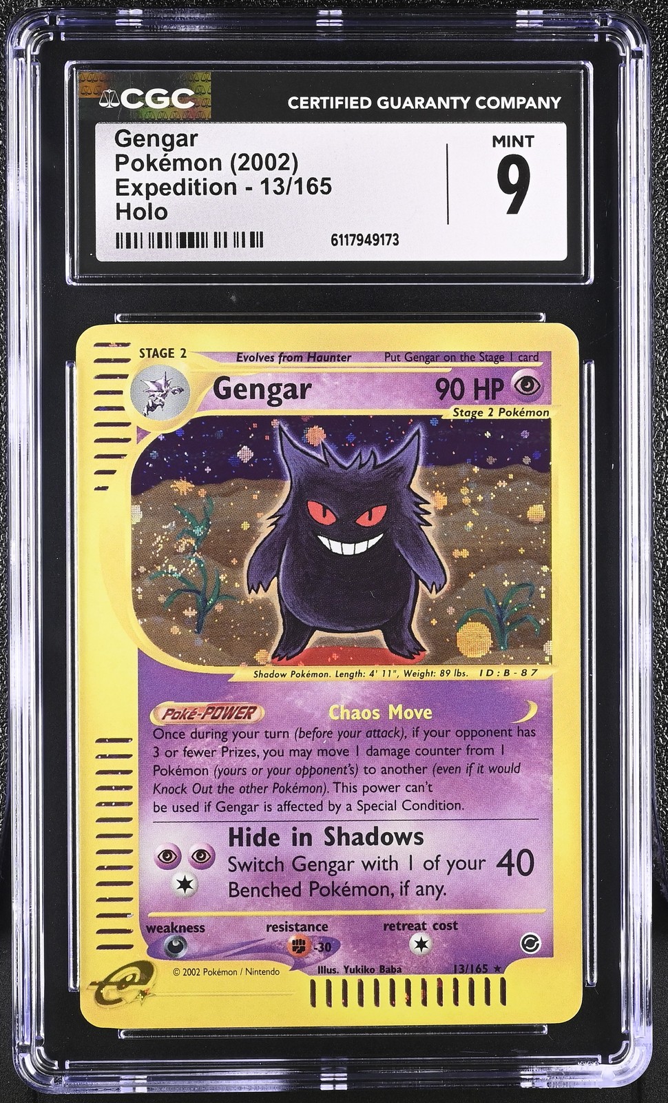CGC 9 MINT Gengar 2002 Expedition 13/165 Holo SWIRL Pokemon Card