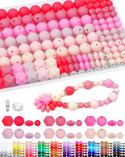 172PCS Silicone Beads for Keychain Making, 6 Mixed Colors Silicone Focal Beads