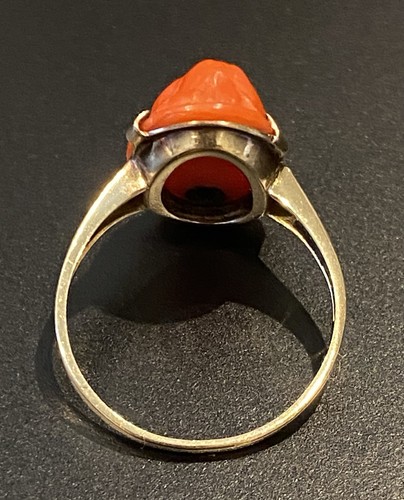 Antique 1 Round Diamond Sardinian Coral Cameo Ring 2.41gr As Is - Picture 7 of 18