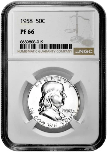 1958 50C Proof Silver Franklin Half Dollar NGC Graded PF 66 in New Holder