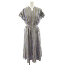 【Dresses】ANAYI Women's Short-Sleeved Midi Dress with Stripe Pattern Gathered