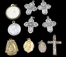 Vintage Lot of 10 Religious Medals Lot Cross Crucifix Pendants Catholic Saints
