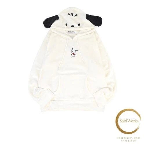 OFF WHITE Nuova [Yoshida Yu] Pochacco Felpa con Cappuccio Pile Sanrio Personaggi Jigglypuff Raglan