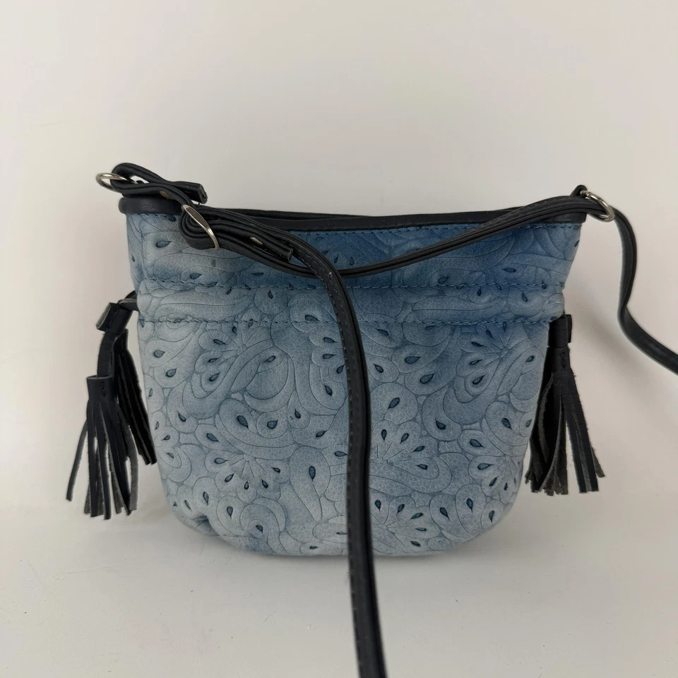 Bolso Bandolera Valentina Mujer Pequeño Azul Ombre Corte Láser Cuero Hecho en Italia Foto 2 de 4