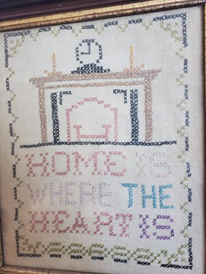 Antique 1800s Framed Cross Stitch Children's Sampler Home Is Where Heart Is