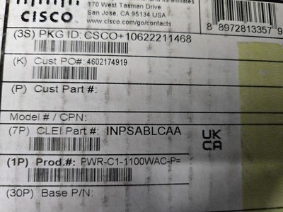 Cisco Catalyst PWR-C1-1100WAC-P= 1100W AC Power Supply New Open Box