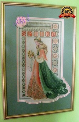 NEU Kreuzstichmuster keltische Dame Frühling grün Lavendel & Spitze Königin