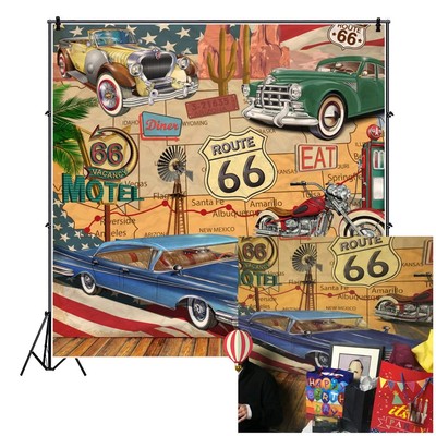AOFOTO 6x6ft Vintage Car Route 66 Backdrop Retro Motel Motor Classic Cars Tru...