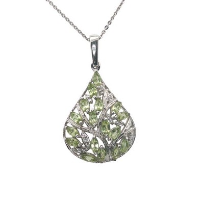 TJC Sterlingsilber natürlicher Hebei Peridot und natürlicher Zirkon Anhänger mit Kette