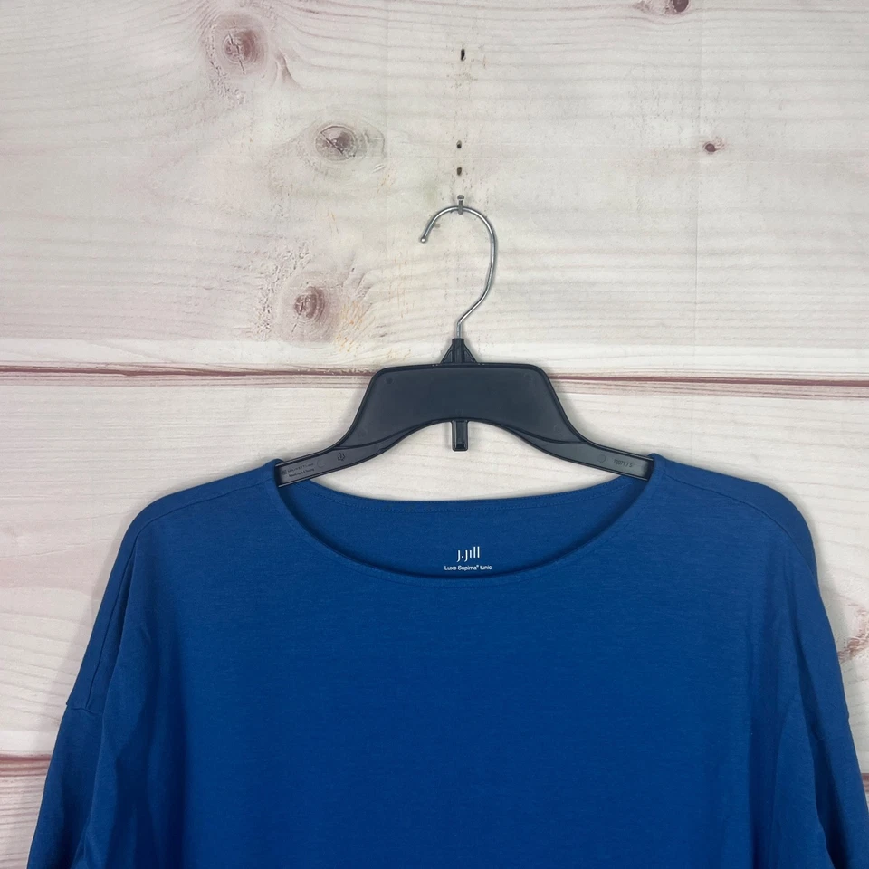 J Jill Top Womens L Blue Luxe Supima Cotton Tunic Shirt Long Sleeve Round Neck - Image 2 of 4