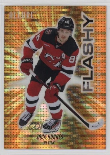 2025-26 Upper Deck Allure Flashy Forwards Orange Spectrum 33/299 Jack Hughes #15