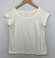EILEEN FISHER Top S Stretch Organic Cotton Scoop Neck Short Sleeve White USA