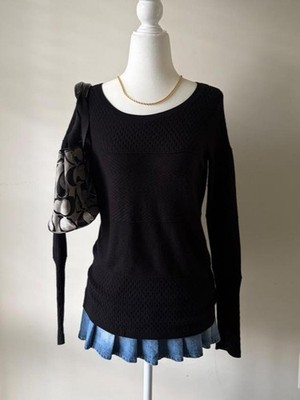 Y2K Express Black Textured Knit Long Sleeve Top | 2000s Girly Basic Fairy Grunge