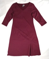 Ibex Women's Merino Wool Dress Teresa Burgundy Size S Made In USA 3/4Sleeve