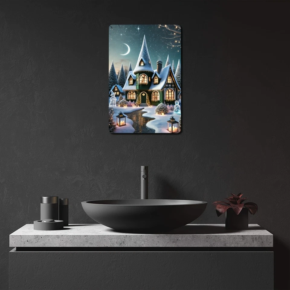 Aluminum Festive Christmas Cottage Metal Tin Sign Perfect Home Hanging Decor - Image 4 of 4