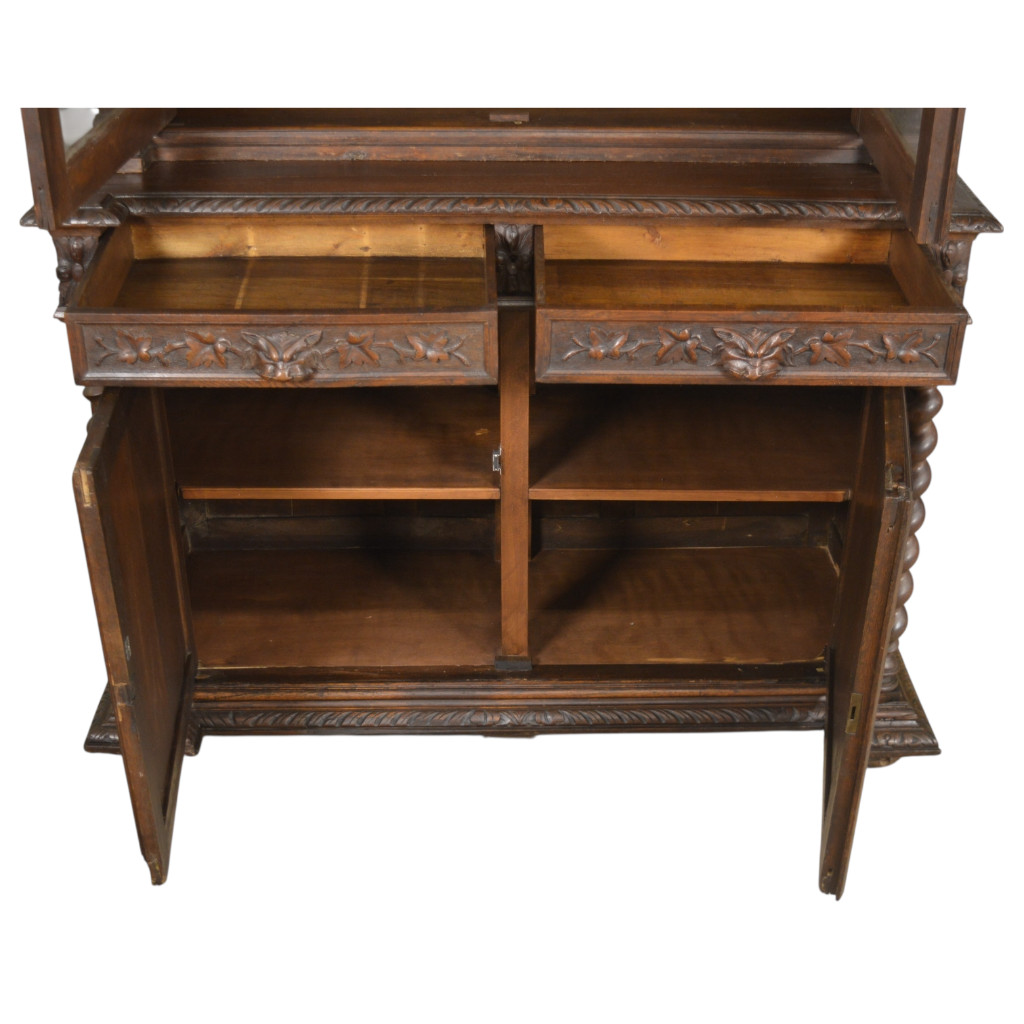 Antique Carved Oak Sideboard Breakfront Cabinet w/ Carvings 1880s #22443