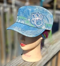 Ladies Light Blue Denim Paw Print BLING Hat NEW Adjustable