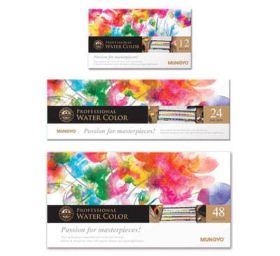 MUNGYO Professional Watercolor Half Pan Set Solid MWPH-12, 24, 48Count Tin Case 