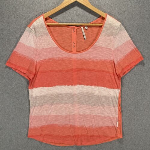 Calvin Klein Women’s Large Scoop Neck Tie Dye Coral Stripe Short Sleeve T-Shirt - Picture 1 of 11