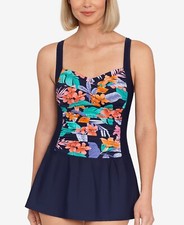 Swim Solutions Women's Colorblocked Tummy-Control Swimdress Navy Size 16