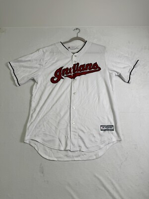 Men's Majestic White Cleveland Indians Official Cool Base Jersey Size L NWOT