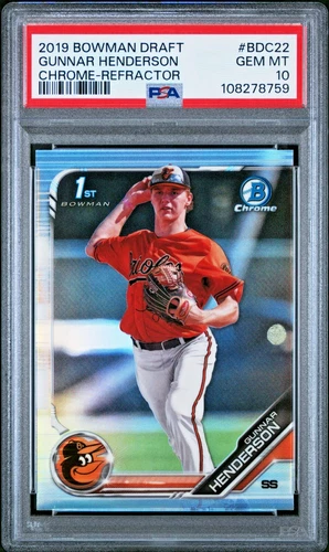 2019 Bowman Draft Gunnar Henderson 1st Chrome Refractor BDC22 PSA 10 Orioles⚾