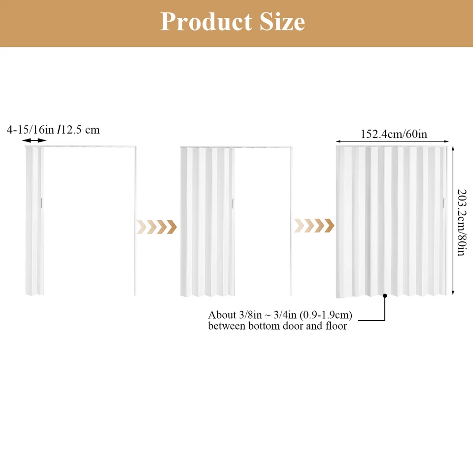 Interior de porta de acordeão de PVC branco 60X80 polegadas, com instalação e ferragens simples - Imagem 3 de 4