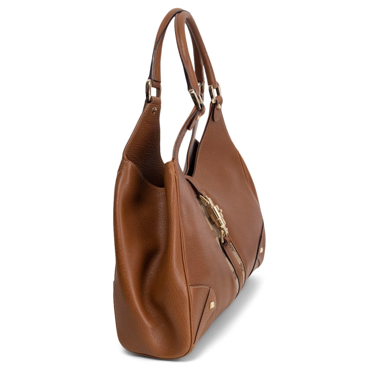 64844 auth GUCCI brown leather NAILHEAD JACKIE HOBO Shoulder Bag