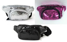 BLACK+SILVER+FUCHSIA SEQUIN CANVAS FABRIC,FANNY BAG,WAIST PACK,BELT,SLING POCKET