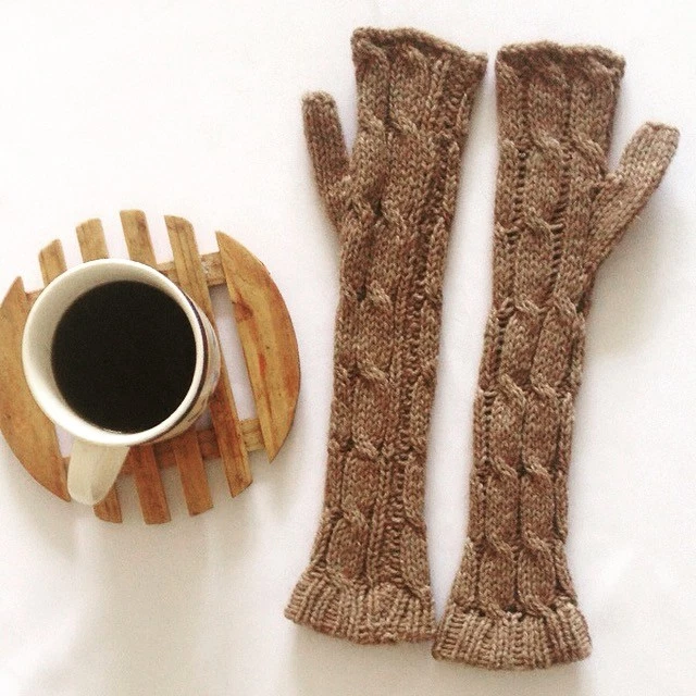 Alpaca Gloves - Ladies Soft Warm Rose Gray Fingerless Hand Knit Wool Arm Warmers - Image 4 of 4