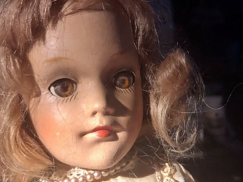 Poupée ancienne 14" Mary Hoyer à cordes yeux roulants origine Robe en soie dentelle sous - Photo 2/12