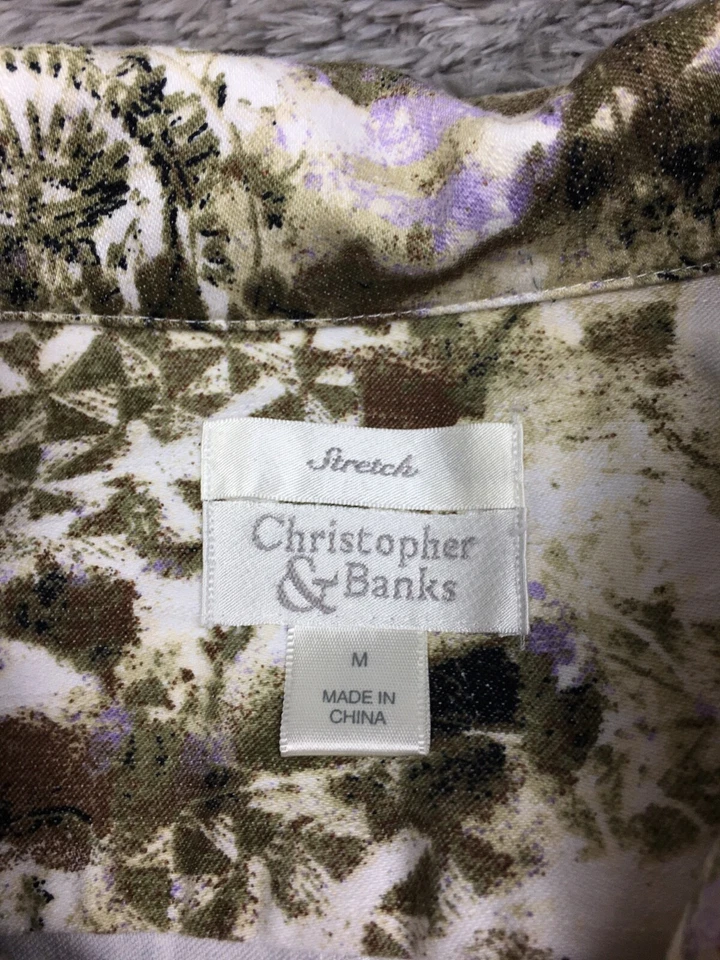 Chaqueta Christopher & Banks Mujer Talla Mediana Marrón Beige Púrpura Algodón Cremallera Foto 4 de 4