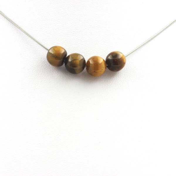 Edelsteine Und Schmucksteine Collier 4 Perlen Tigerauge 8 Mm Kette-image