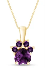 Dog Paw Purple Amethyst Pendant Necklace 14K Yellow Gold Plated Sterling 18"