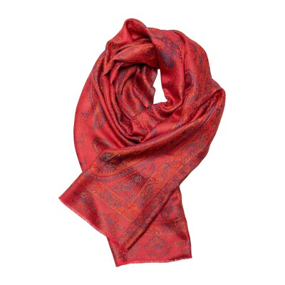 Schal 100% Seide Damen Seidenschal Gewebt Silk Scarf  Mehrfarbig Rot Blau