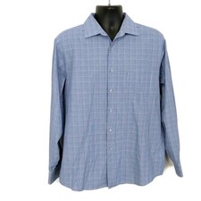 Van Heusen Mens sz 16.5 Casual Button Up Shirt Blue Plaid Long Sleeve Collared