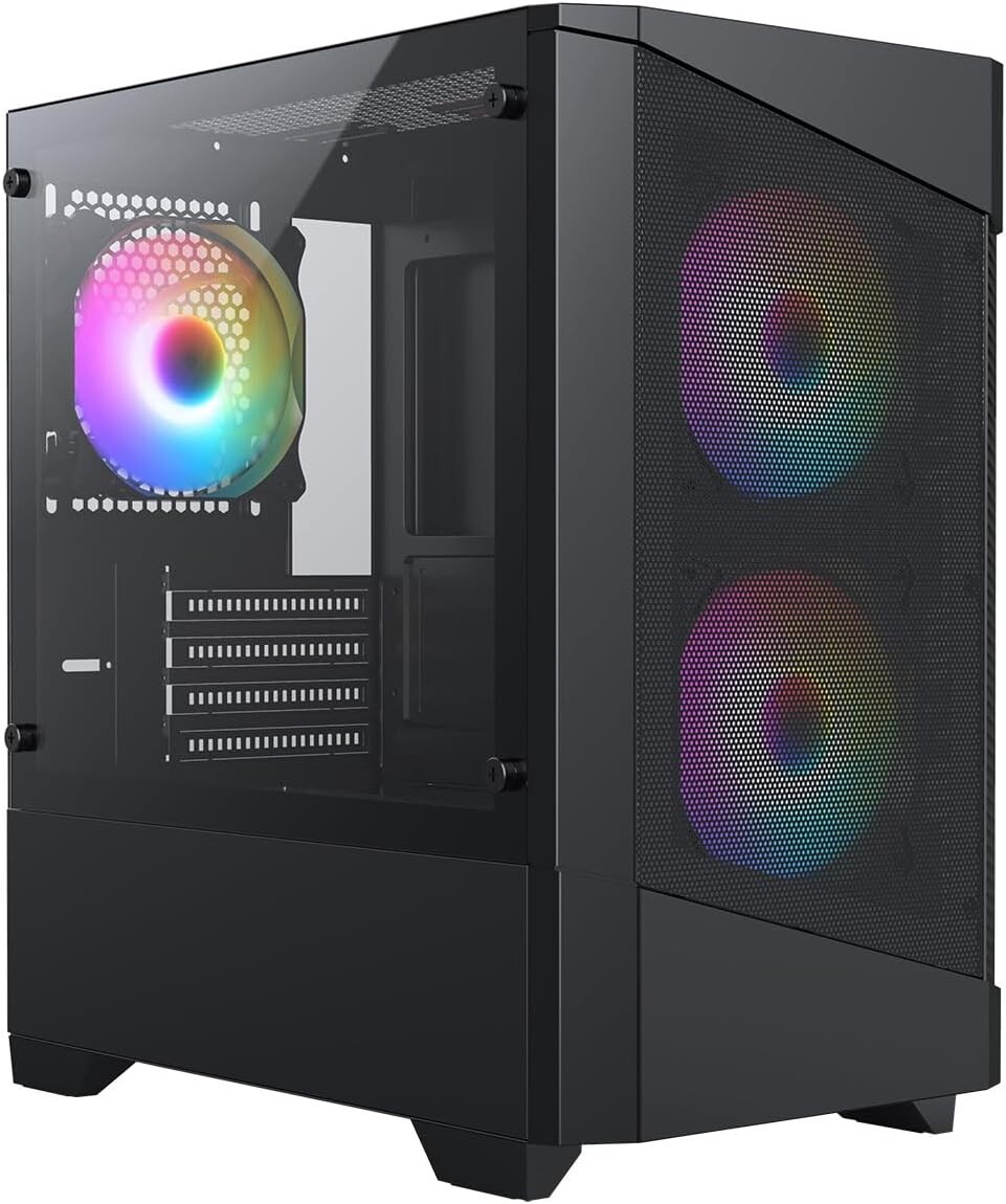 PC Gaming Cube Case M/ATX iONZ KZ10B Mini Black with 3 x ARGB 120mm