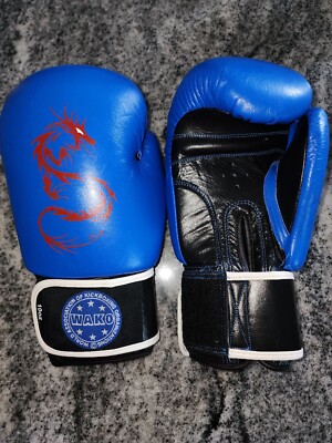 WAKO Tribal 10 oz Boxing Training Kickboxing Amateur Gloves Blue Muaythai MMA
