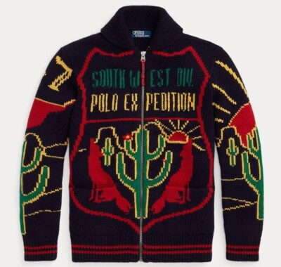 Polo Ralph Lauren Wool Cactus Desert Wolf Southwestern Zip Knit