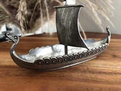 Vintage Pewter Viking SVERIGE (SWEDEN) Ship TPB Handstopt Tinn