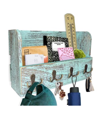 Holz Wandhalterung Posthalter Organizer - Rustikaler Schlüsselhalter & Organizer - Blau